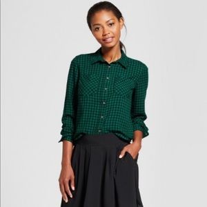 A New Day Green Gingham/Flannel Button Down Shirt, Sz L